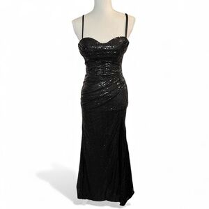 Black Sequin Evening Gown sleeveless prom formal whimsi goth gala wedding